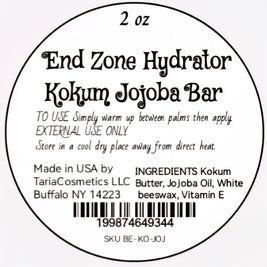 Label for End Zone Hydrator Kokum Jojoba Bar with product details and TariaCosmetics LLC information.